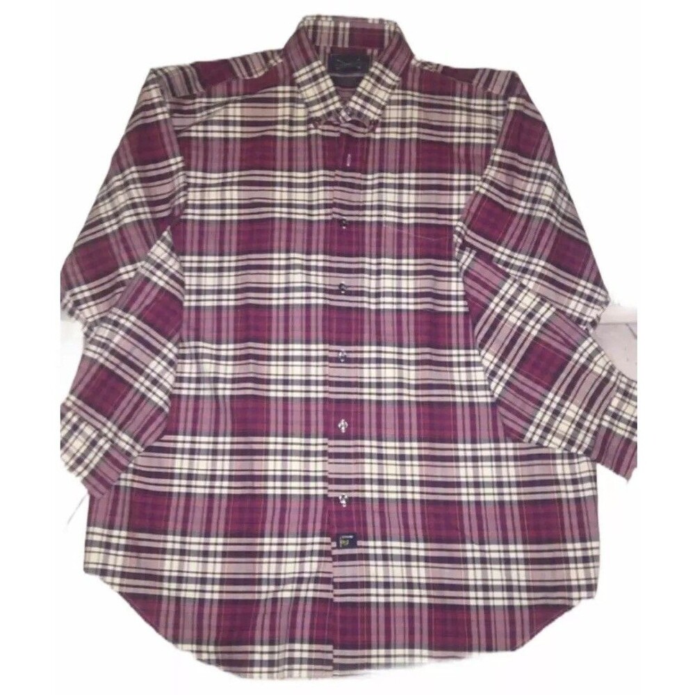 The arrow company plum plaid cotton long sleeve button front top size XL